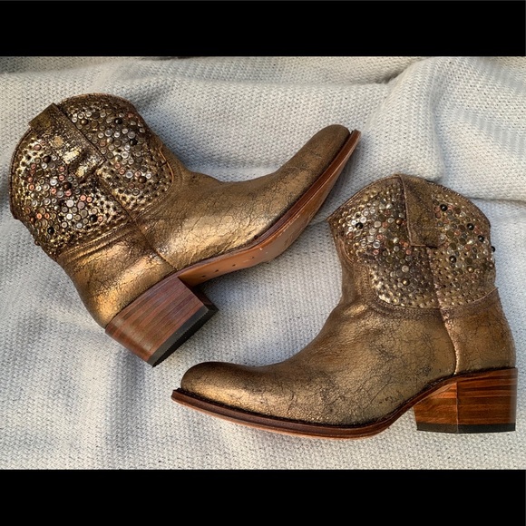 gold frye boots